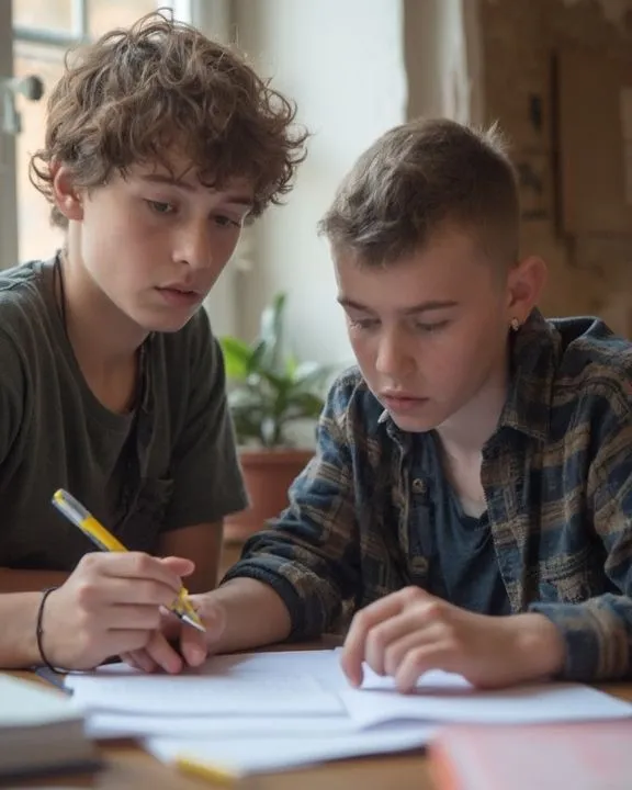 a young adult erudite tuition selective school tutor helping a selective school student with their upcoming exams.